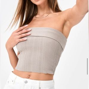 GLASSONS  Foldover Mixed Rib Cropped Bandeau Top